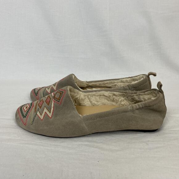 Latigo Flats Loafers Womens 8.5 Tan Suede Southwestern Embroidered Shearling - Picture 6 of 13